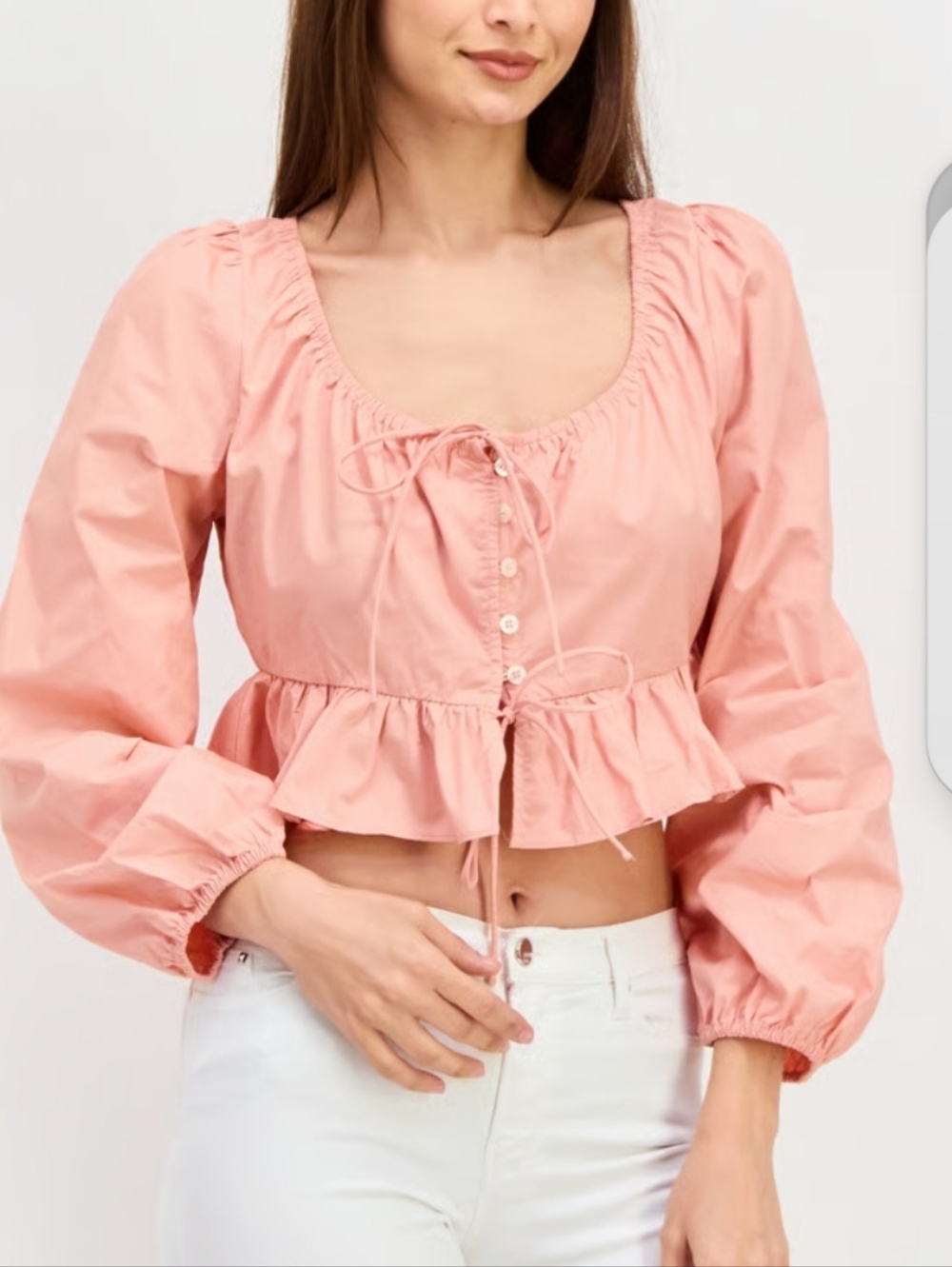 En Saison Pink Tie-Front Ruffle Crop Top 100% Cotton